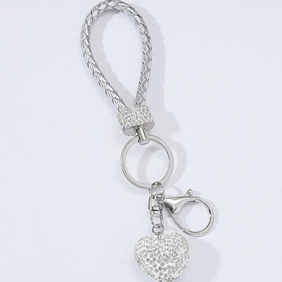 Creative Crystal Studded Heart Luxury Pendant Bag Keychain Silver… - Picture 2 of 6